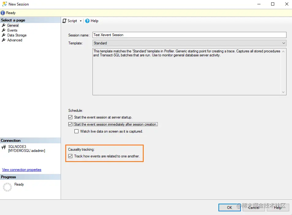 turn on the causality tracking in SQL Server Extended Event