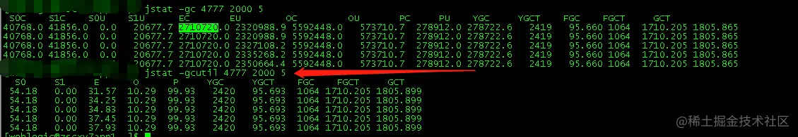 jstat -gcutil的输出结果
