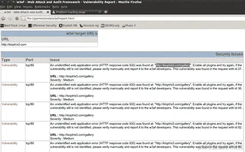 使用 w3af 控制台进行扫描