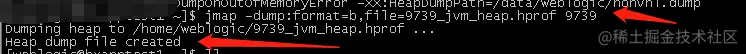 jmap -dump:format=b,file=9739_jvm_heap.hprof 9739