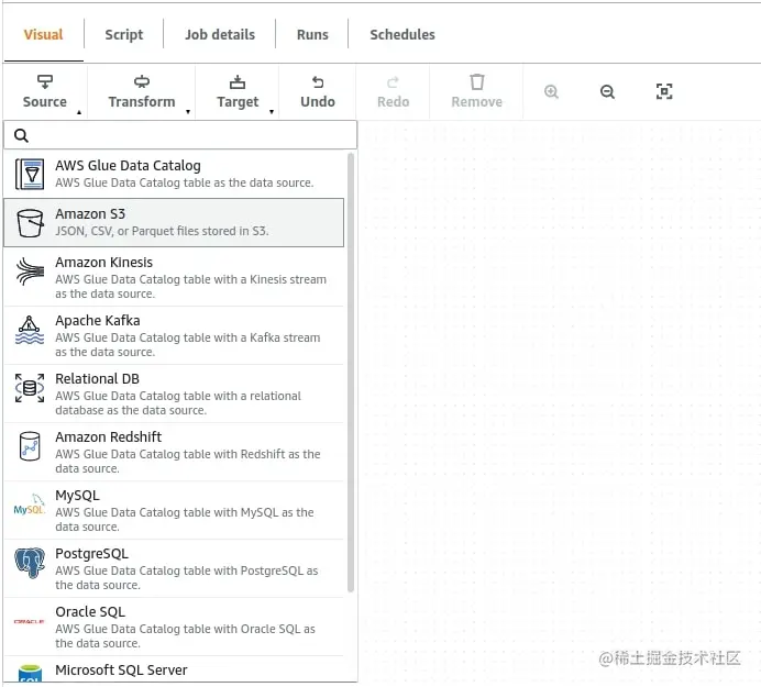 AWS Glue Studio - Source types