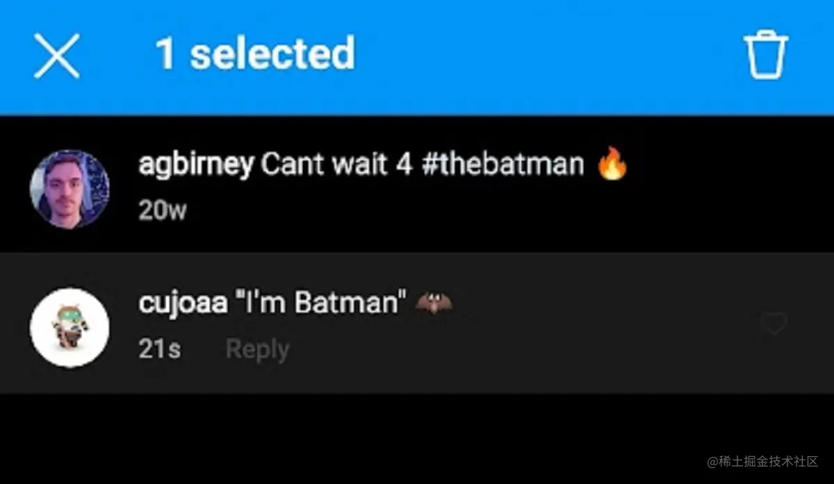 选择 Instagram 上的评论