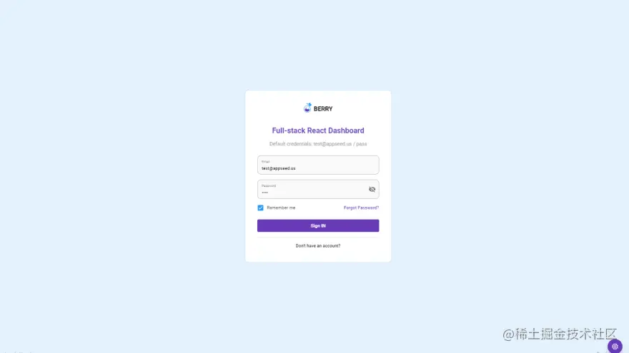 Django React Boilerplate - Login Page.