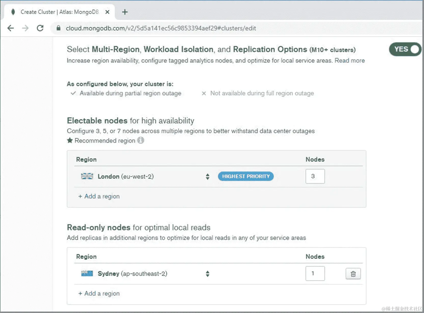 图 10.18：多区域集群配置