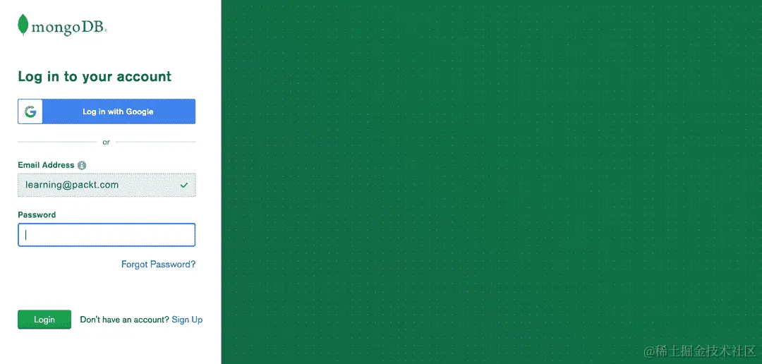 图 1.26：MongoDB Atlas 登录页面（密码）