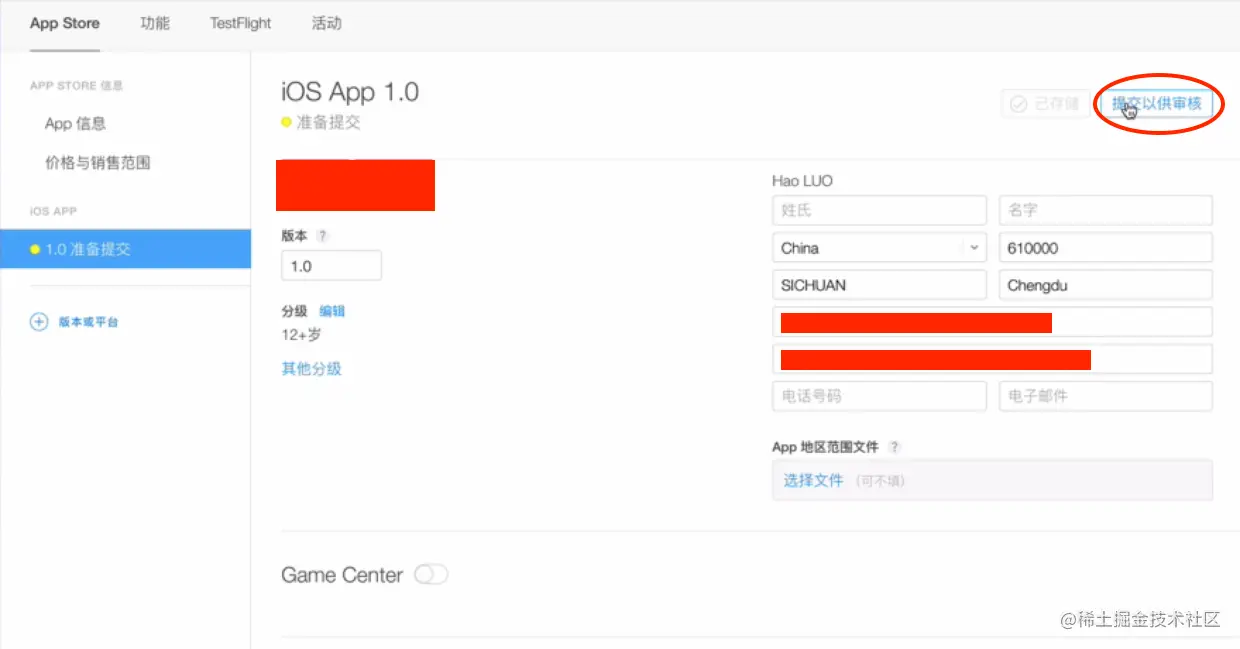 点击“提交以供审核”