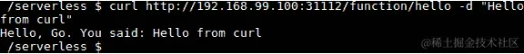 图 9.28：使用 curl 调用 hello 函数