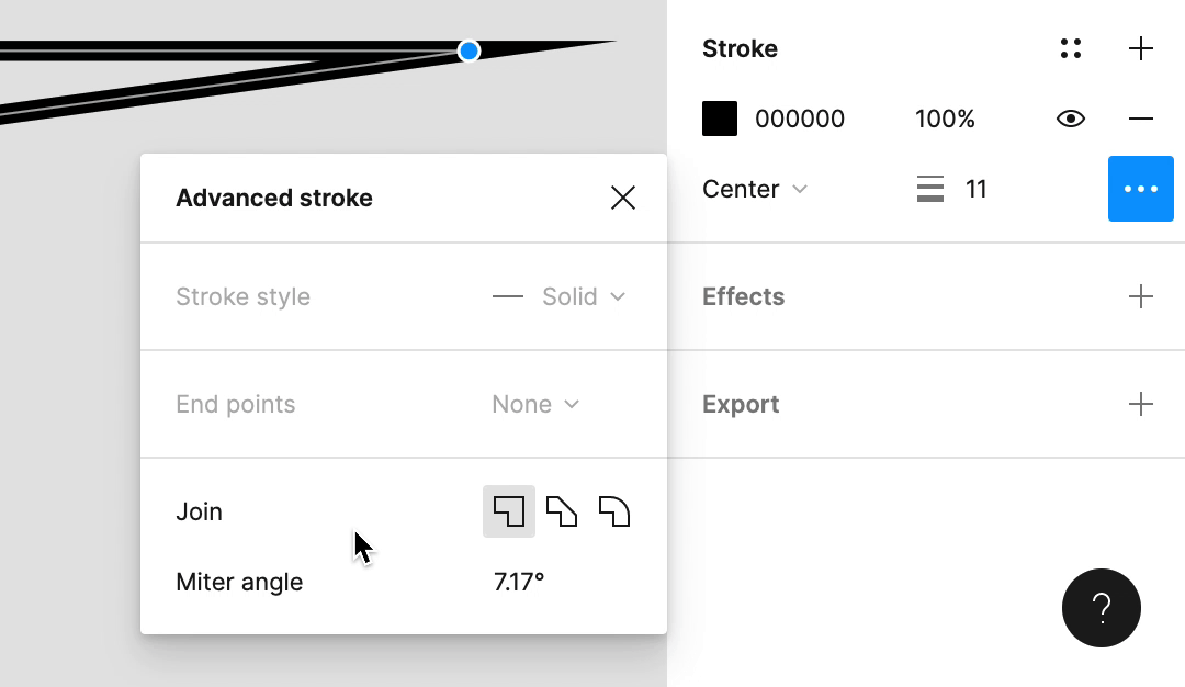 Applying stroke-miterlimit in Figma.