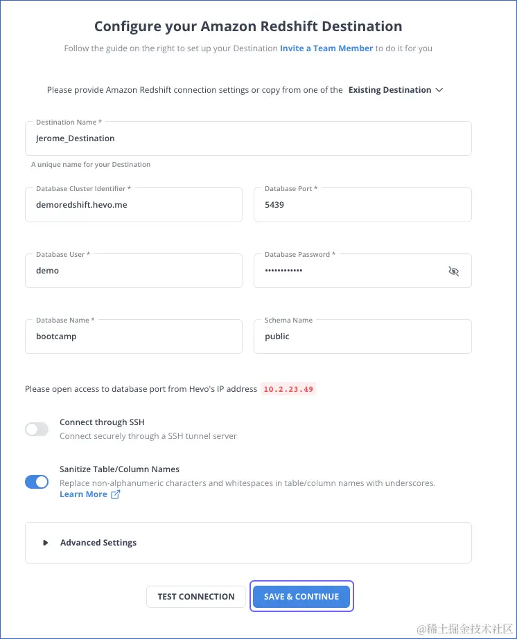 Webhooks to Redshift: Configure Amazon Redshift as the destination