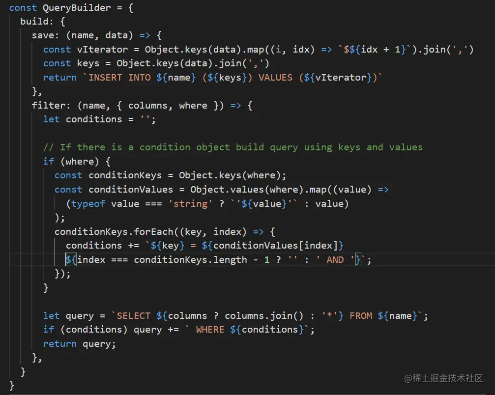 A query builder to save and filter the database based on the input and return the output to map and join the fields