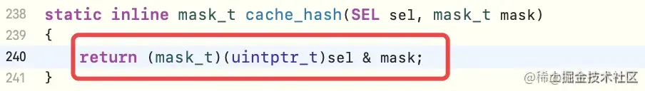 cache_t存储sel-imp时计算哈希下标的哈希算法源码