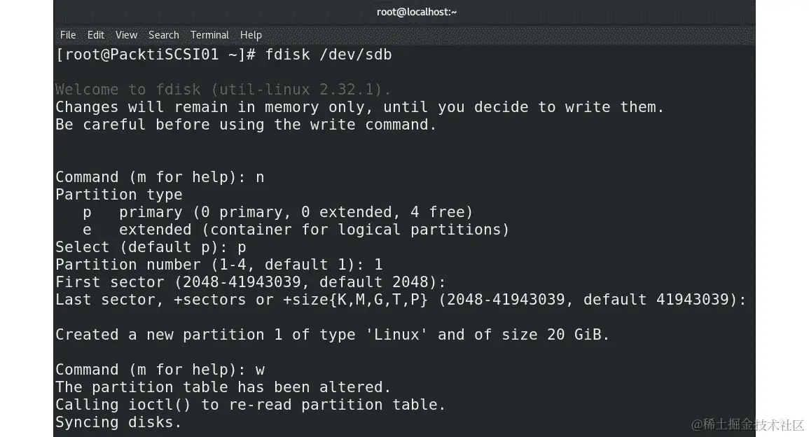 图 5.7 - 为 XFS 文件系统分区/dev/sdb