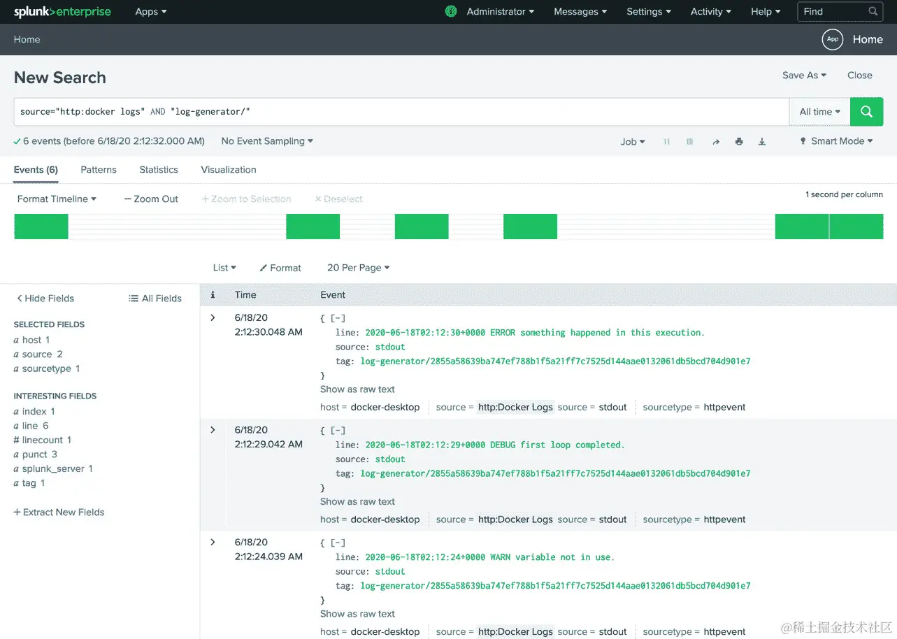 图 14.15：Splunk 搜索结果