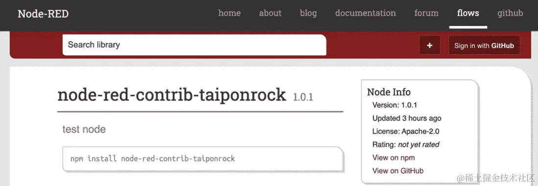 图 13.22 - 您的节点已发布在 Node-RED 库中