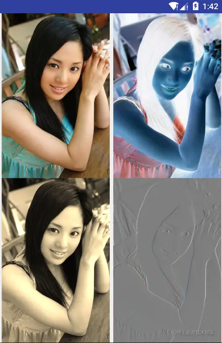 底片效果、老照片效果、浮雕效果