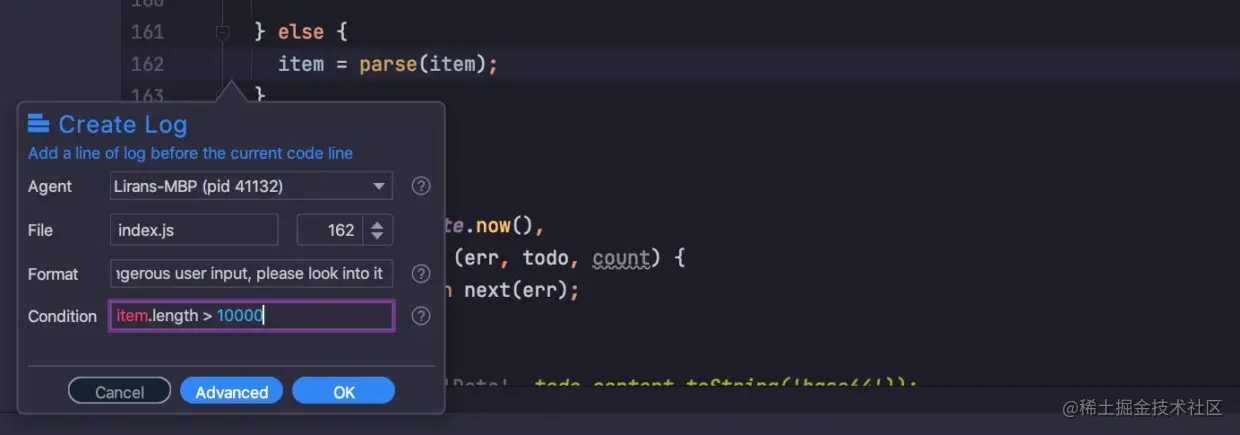 Lightrun IntelliJ plugin setting a conditional log annotation