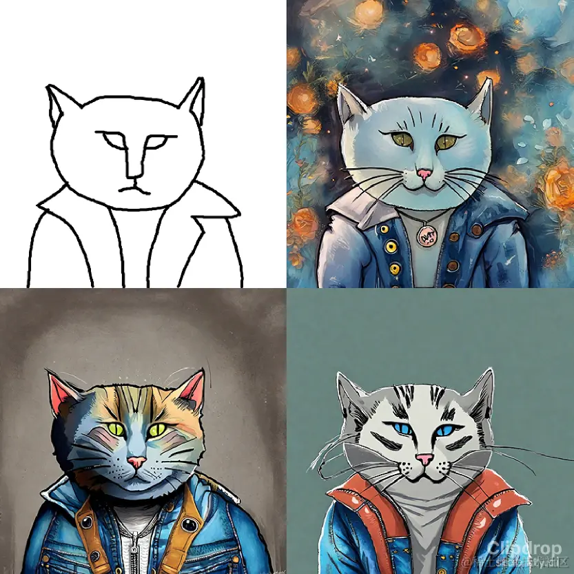 Cat with a jeans jacket, Digital Art Style