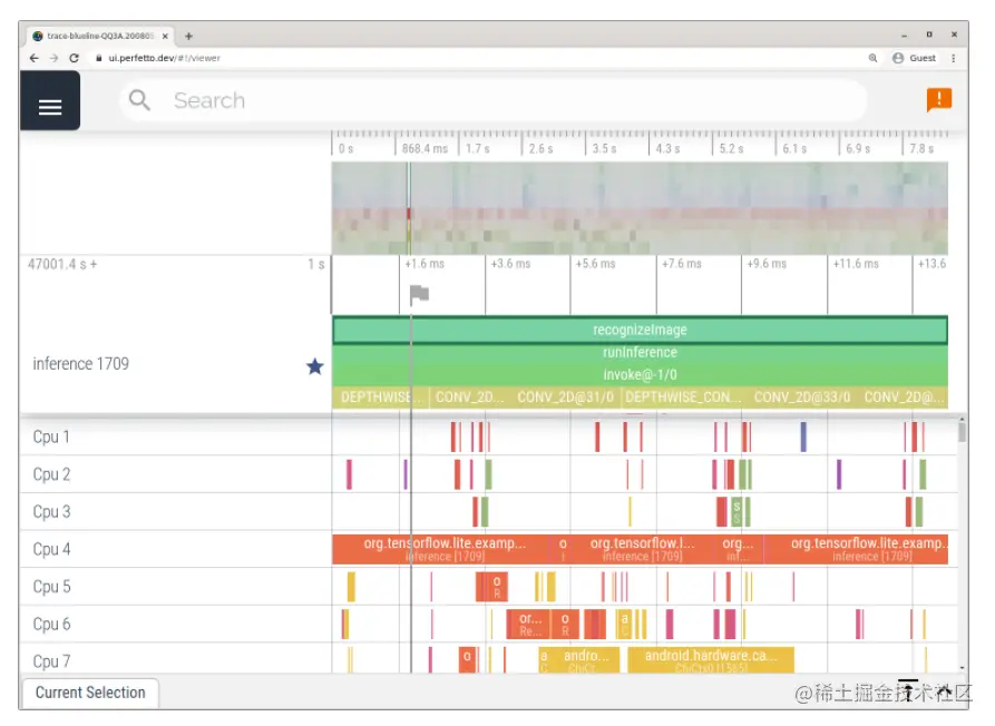 Example trace using the Android System Tracing app