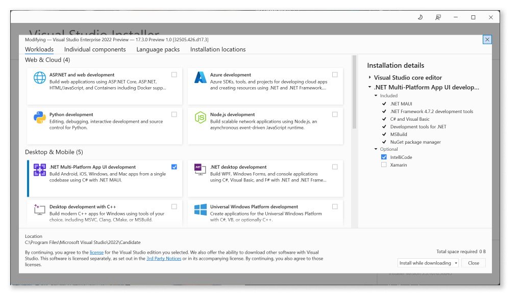 dot net maui workload in visual studio installer