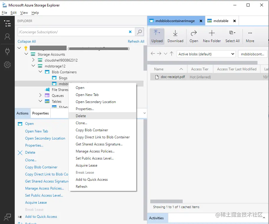 Delete an Azure blob container