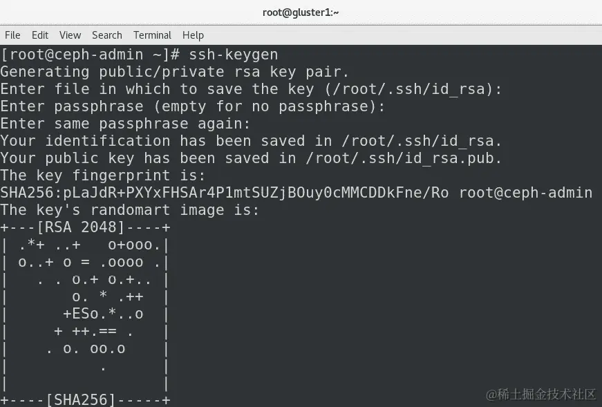 图 5.25-为 Ceph 设置目的为 root 生成 SSH 密钥