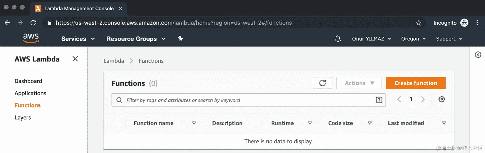 图 2.3：AWS Lambda - 函数列表