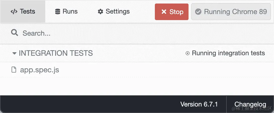图 11.2 - 显示的新 app.spec.js 测试文件