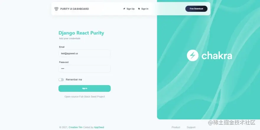 React Django Purity - Login Page.
