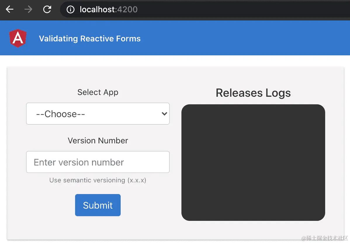 图 8.13 – 在 http://localhost:4200 上运行的验证响应式表单应用程序