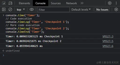 method console timeLog