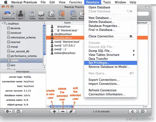 使用 Navicat 进行用户和权限管理