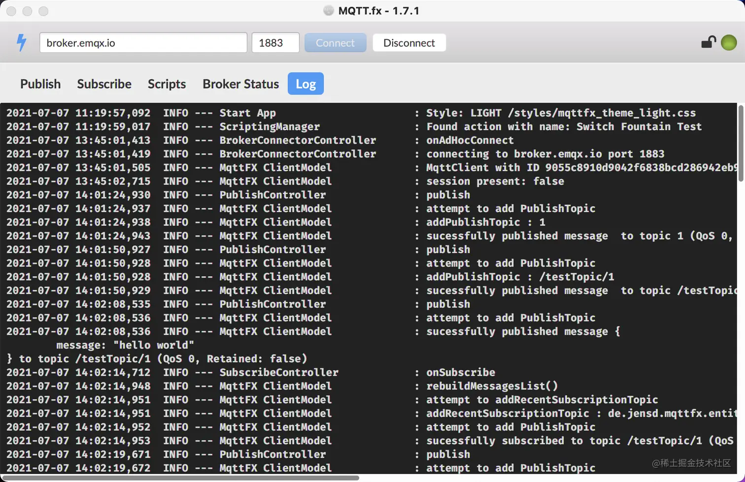 MQTT.fx 日志