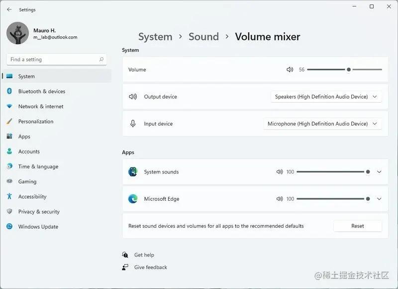 Windows 11 volume mixer settings