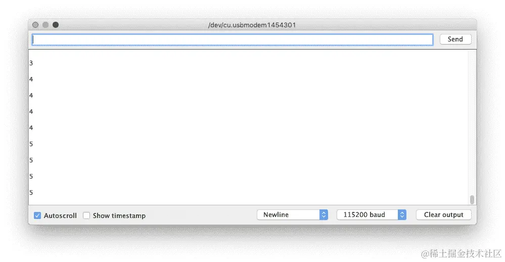 Arduino IDE 的串行监视器的屏幕截图