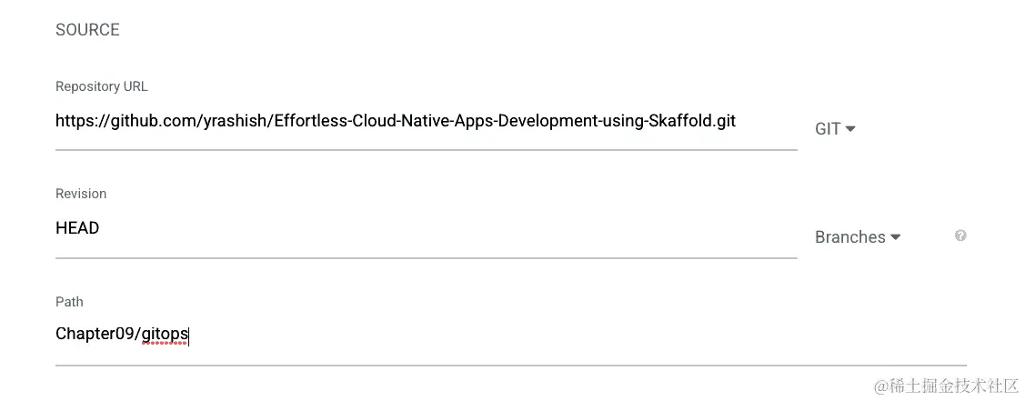 图 9.20 - 向 Argo CD 提供应用程序 Git 存储库详细信息