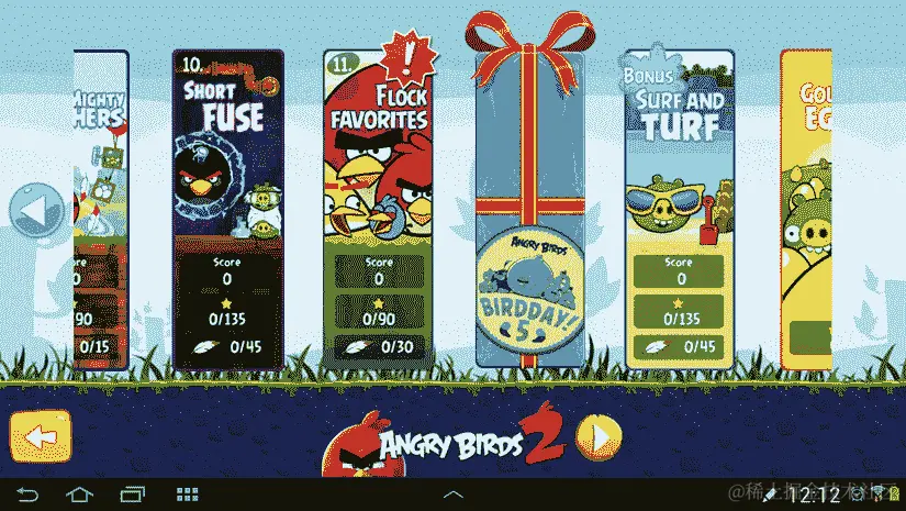 图 25.1 – 愤怒的小鸟关卡选择菜单