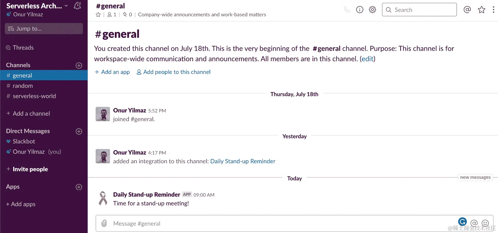 图 2.48：Slack 会议提醒消息