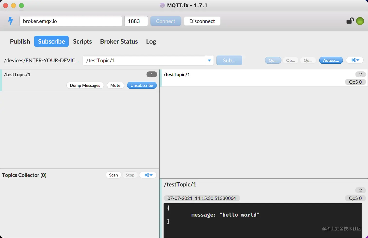 MQTT.fx 消息接收
