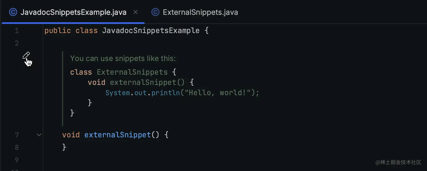 改进了对 Javadoc 注释中 @snippet 标记的支持