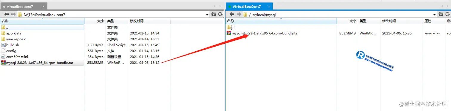 通过xftp把刚才下载好的mysql安装包上传到mysql目录