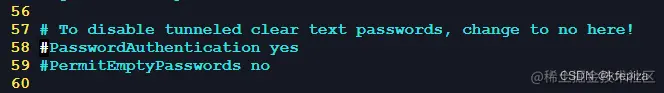 PasswordAuthentication第一次 在58行, 加了#号注释 