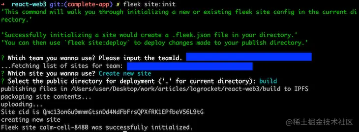 Fleek App Initialization Process Showing TeamID Input Prompt