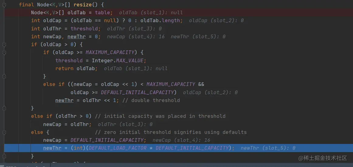 第一次初始化扩容的阈值和数组长度