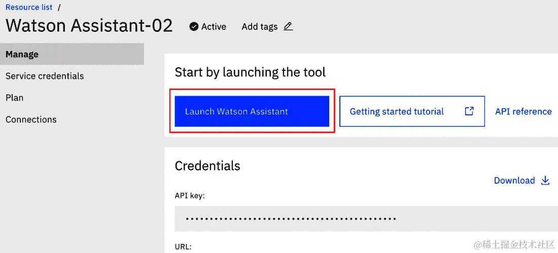 图 12.12 – 启动 Watson 助手控制台