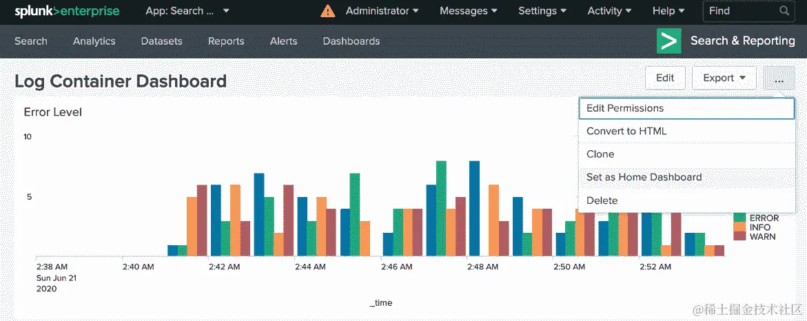 图 14.32：日志容器仪表板