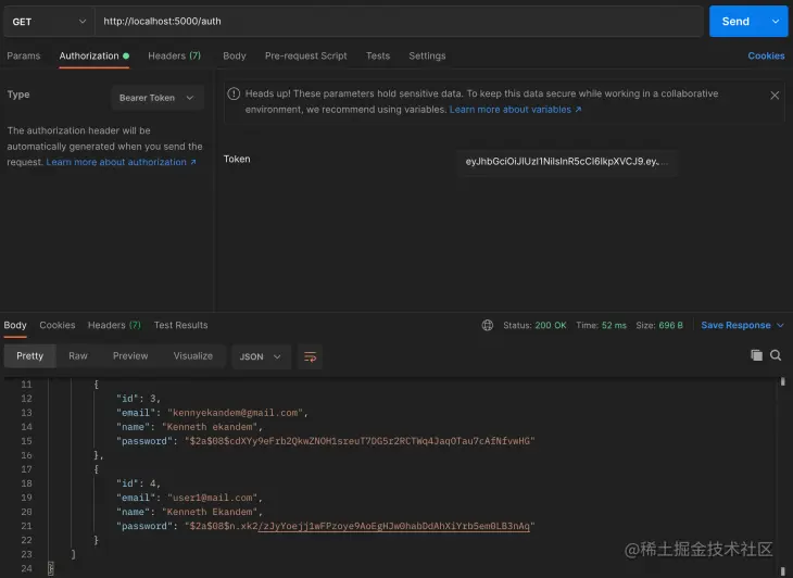 Screenshot of successful all users test on Postman
