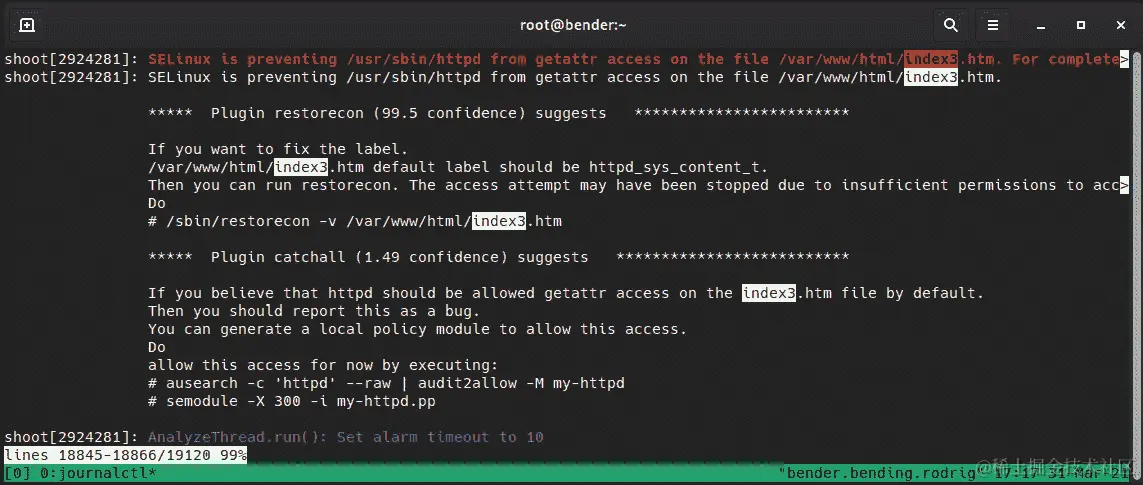 图 10.11 - 在系统日志中记录 setroubleshoot