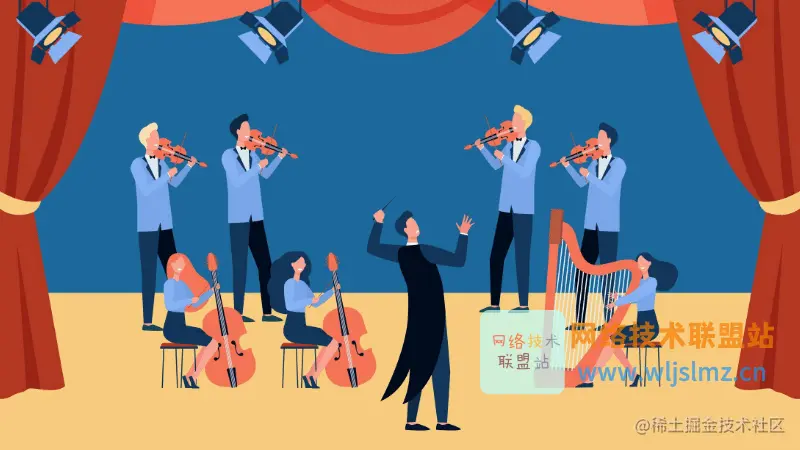 管弦乐队的指挥，将音乐和谐与协调的手势同步。