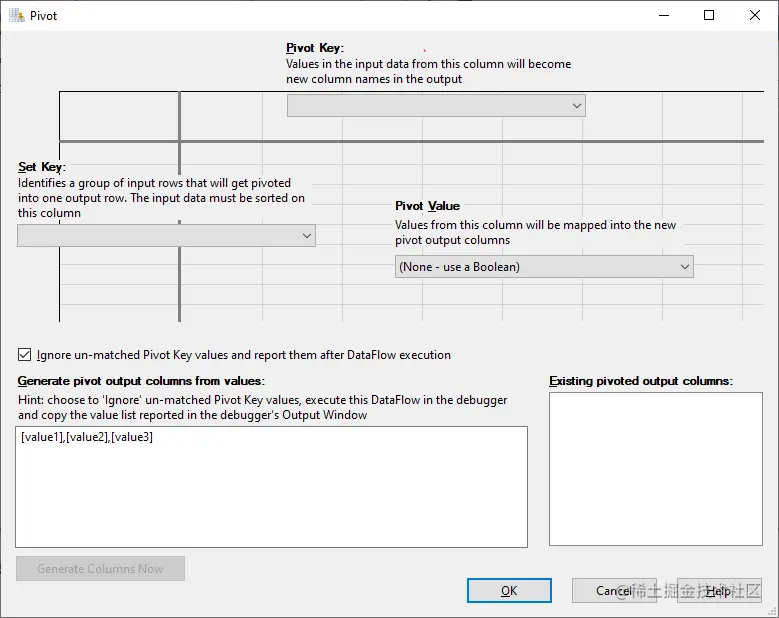 SSIS Pivot transformation editor