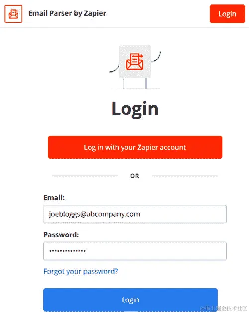 图 9.1 – 登录到 Email Parser by Zapier